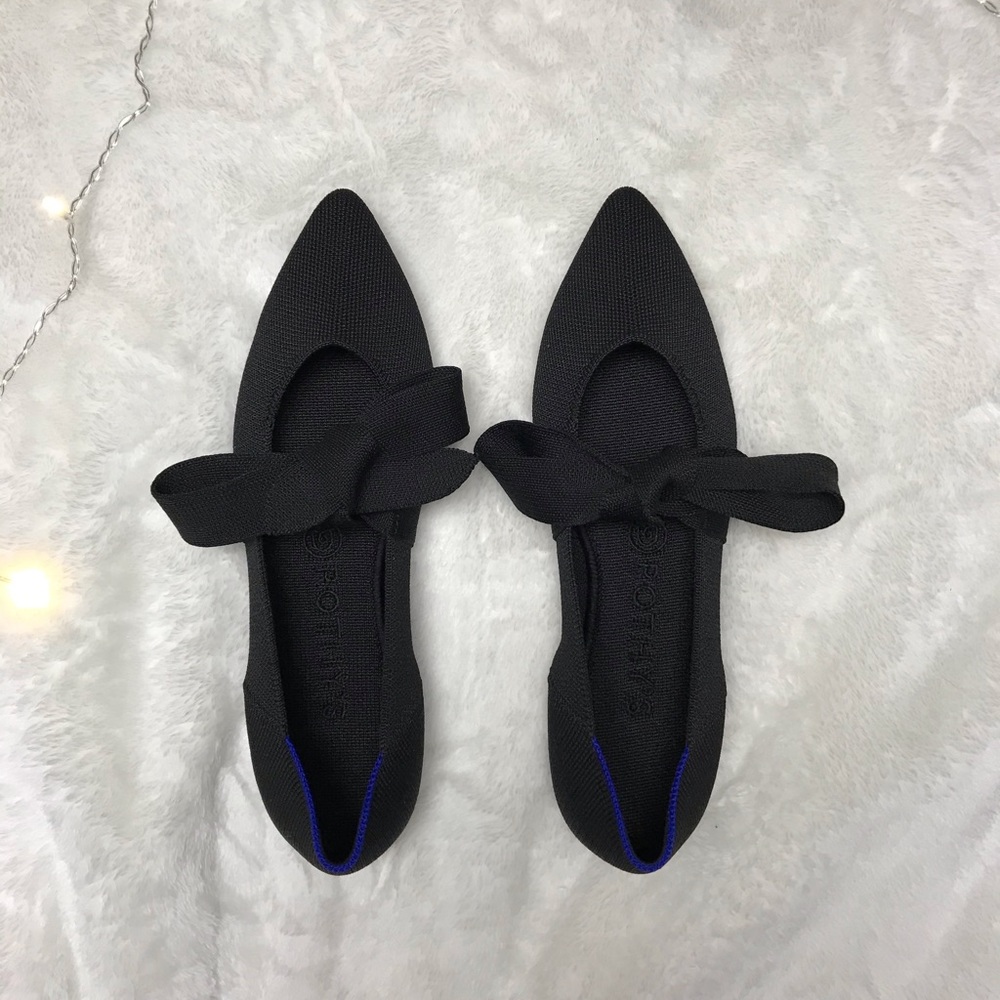 NWT Black Rothy’s Size 7.5 “The Mary Jane” Flats With Tie Bow